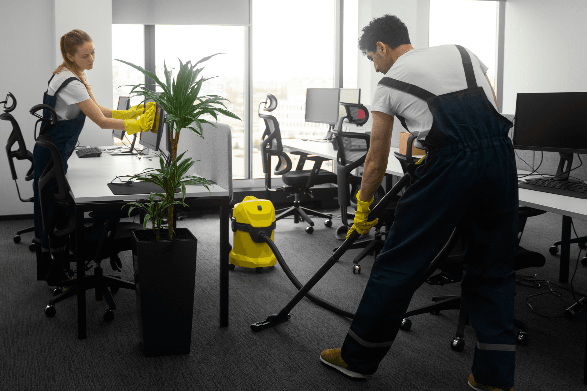 A janitorial service team providing quality cleaning services for businesses.