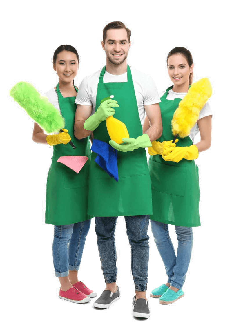 A team of cleaners smiling