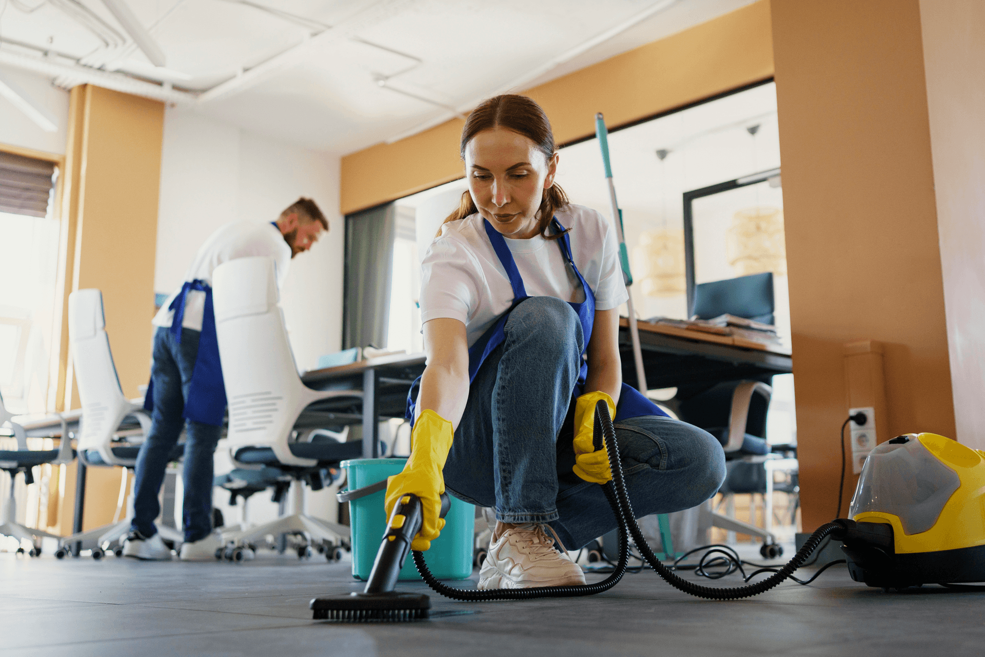 A team of professional commercial cleaners providing quality cleaning services for businesses